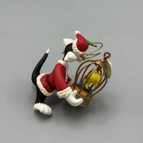 1995 Warner Brothers Santa Sylvester & Tweety Bird in Cage Christmas Ornament 3" - Picture 8 of 10